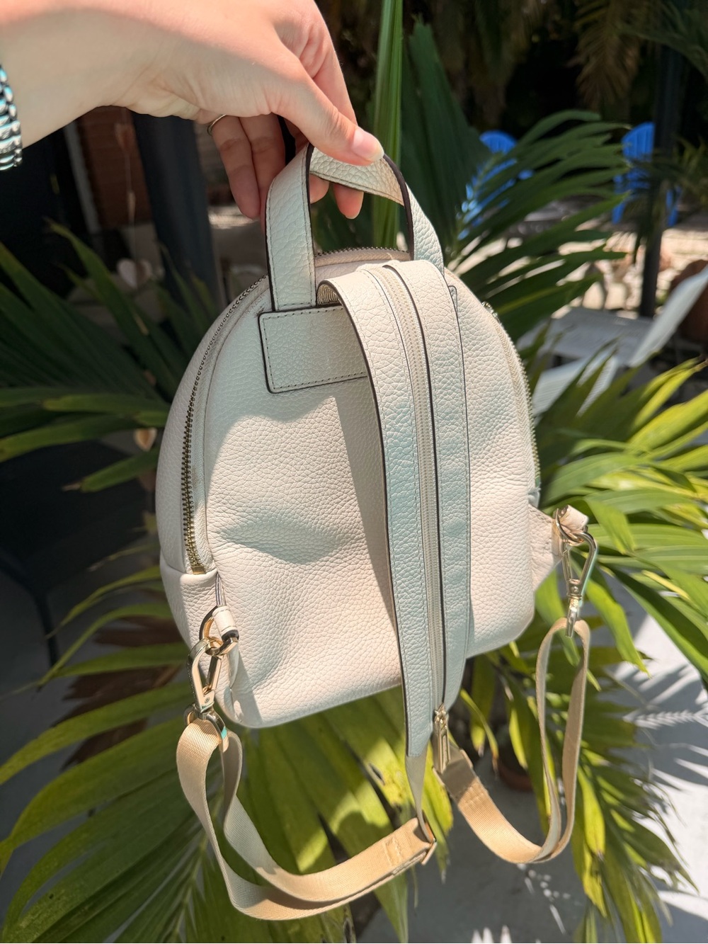 Michael Kors Ivory Pebbled Leather Mini Backpack with Gold Hardware - Picture 4 of 11